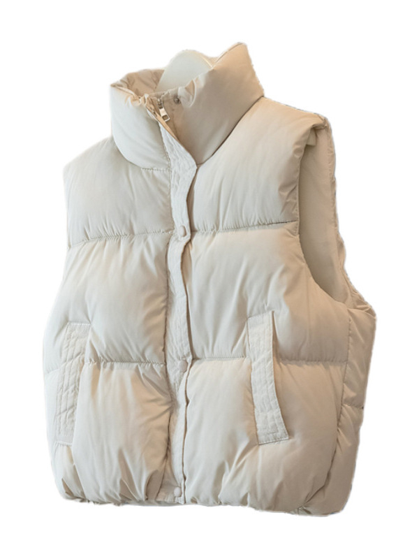 Korejskog stila kratka vesta s punom od pamuka za žene, stojeći ovratnik, zima 2025, ležerna vanjska odjeća