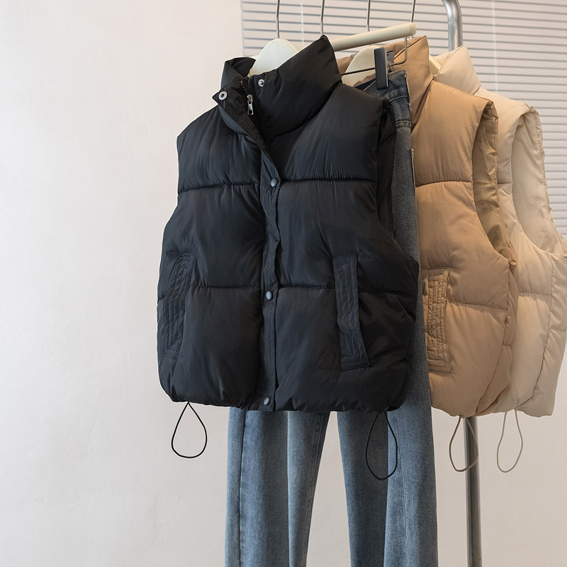 Korejskog stila kratka vesta s punom od pamuka za žene, stojeći ovratnik, zima 2025, ležerna vanjska odjeća