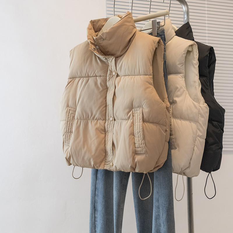 Korejskog stila kratka vesta s punom od pamuka za žene, stojeći ovratnik, zima 2025, ležerna vanjska odjeća