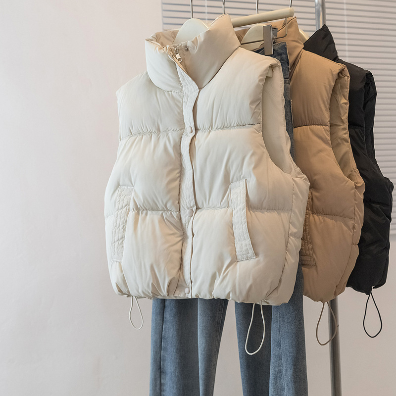 Korejskog stila kratka vesta s punom od pamuka za žene, stojeći ovratnik, zima 2025, ležerna vanjska odjeća