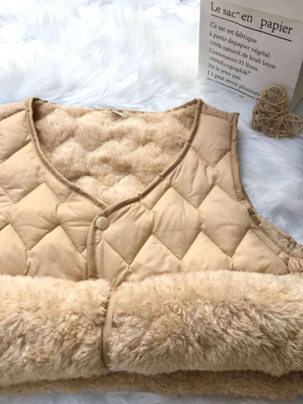 Ženski prsluk od down-pamuka s Arctic velvet podstavom, V-dekolte, jednoredno kopčanje, najlon vanjski dio, jesen-zima 2025