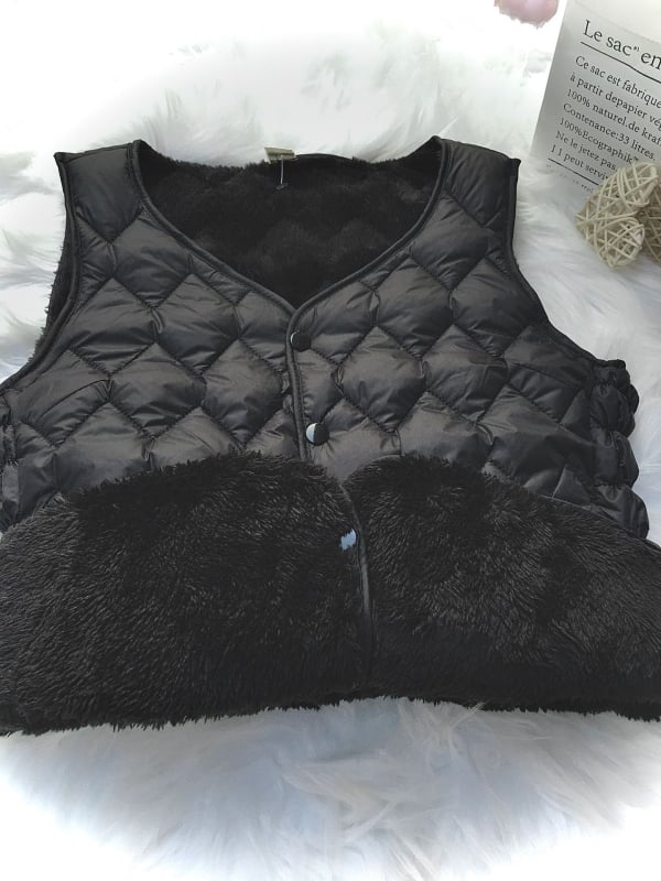 Ženski prsluk od down-pamuka s Arctic velvet podstavom, V-dekolte, jednoredno kopčanje, najlon vanjski dio, jesen-zima 2025