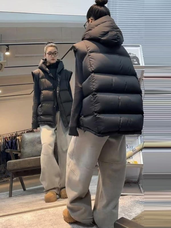 Prsluk s kapuljom, jednobojni, elastična tkanina od spandeksa, zatvarač, zima 2024