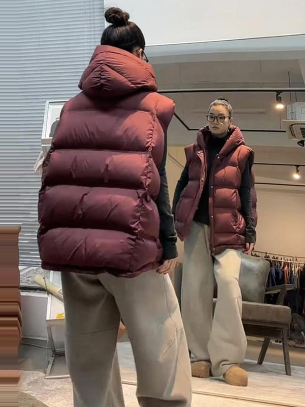 Prsluk s kapuljom, jednobojni, elastična tkanina od spandeksa, zatvarač, zima 2024