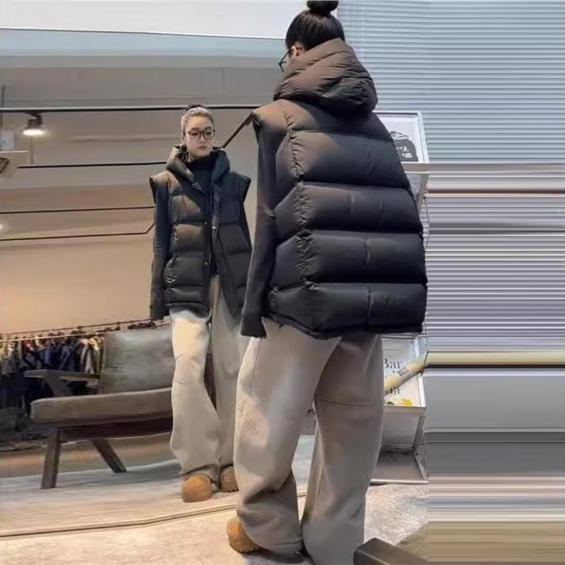 Prsluk s kapuljom, jednobojni, elastična tkanina od spandeksa, zatvarač, zima 2024