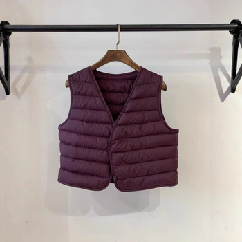 Medvilninė liemenė su antis pūkų įdaru, V kaklo, japoniško stiliaus, įprastas ilgis 50–65 cm, stora