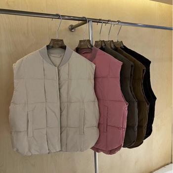 Ženska zimska down vest - V kroj, zatvarač, bijela guščja dlaka punjenje, poliester, slobodan kroj