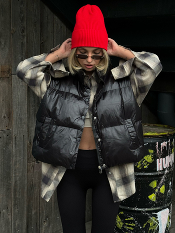 YUES Ženski down vest, uski kroj, punjenje od pačjeg perja 50%, pamuk tkanina, zatvarač sprijeda