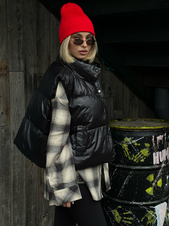 YUES Ženski down vest, uski kroj, punjenje od pačjeg perja 50%, pamuk tkanina, zatvarač sprijeda