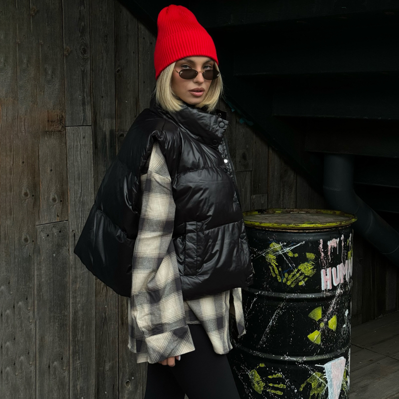 YUES Ženski down vest, uski kroj, punjenje od pačjeg perja 50%, pamuk tkanina, zatvarač sprijeda