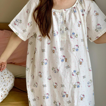 Poliester noćna haljina za ljeto, s kružnim izrezom, opuštenog kroja, 3/4 rukavi, duga suknja – prozračne kućne pidžame za mlade žene