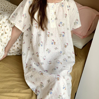 Poliester noćna haljina za ljeto, s kružnim izrezom, opuštenog kroja, 3/4 rukavi, duga suknja – prozračne kućne pidžame za mlade žene