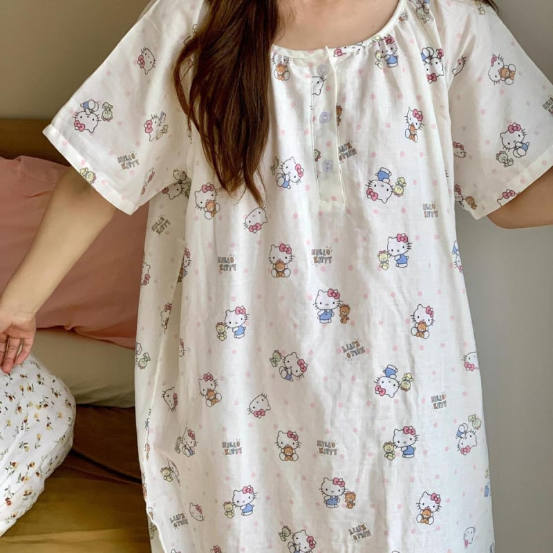 Poliester noćna haljina za ljeto, s kružnim izrezom, opuštenog kroja, 3/4 rukavi, duga suknja – prozračne kućne pidžame za mlade žene