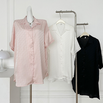 Set de pijamale femei din mătase sintetică, mâneci 3/4, guler rever, țesătură subțire, pentru primăvară-vară, îmbrăcăminte de casă