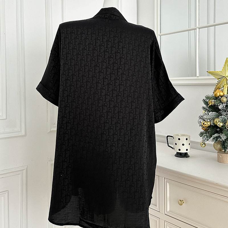 Set de pijamale femei din mătase sintetică, mâneci 3/4, guler rever, țesătură subțire, pentru primăvară-vară, îmbrăcăminte de casă