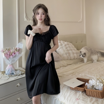 Noptieră Ice Silk, stil zână, croială jednodielna, decolteu în V, mâneci 3/4, ușoară, Poliester 95–100%