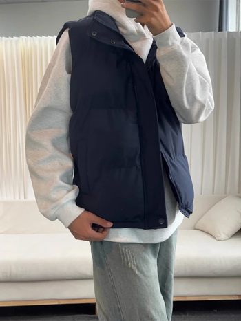 Αντρικό γιλέκο από βαμβακερό μείγμα, σταθερή γιακά, μονόπετο κούμπωμα, χωρίς κουκούλα, μονόχρωμο