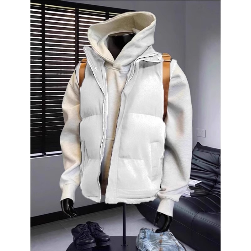 Αντρικό γιλέκο από βαμβακερό μείγμα, σταθερή γιακά, μονόπετο κούμπωμα, χωρίς κουκούλα, μονόχρωμο