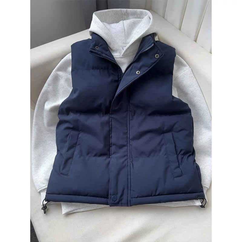 Αντρικό γιλέκο από βαμβακερό μείγμα, σταθερή γιακά, μονόπετο κούμπωμα, χωρίς κουκούλα, μονόχρωμο