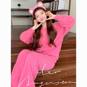 Γυναικείο χειμερινό σετ οικιακής χρήσης: ελαστικό βαμβάκι και ice silk, στρογγυλός γιακάς, μακριά μανίκια, φούστα μεσαίου μήκους, διατηρεί ζεστασιά