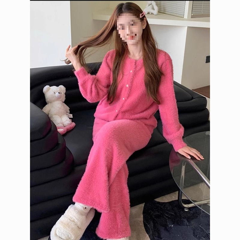 Γυναικείο χειμερινό σετ οικιακής χρήσης: ελαστικό βαμβάκι και ice silk, στρογγυλός γιακάς, μακριά μανίκια, φούστα μεσαίου μήκους, διατηρεί ζεστασιά