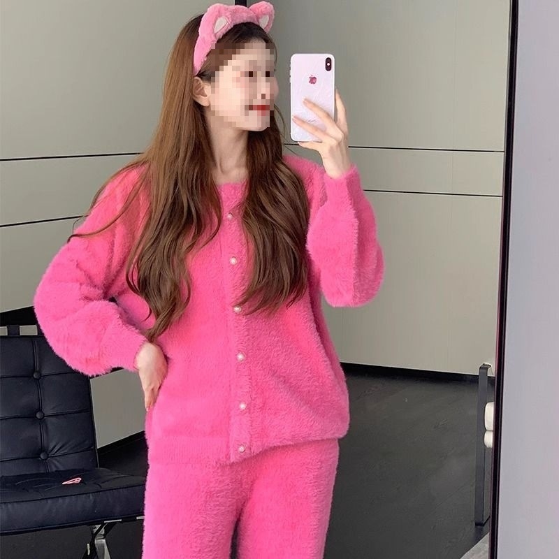 Γυναικείο χειμερινό σετ οικιακής χρήσης: ελαστικό βαμβάκι και ice silk, στρογγυλός γιακάς, μακριά μανίκια, φούστα μεσαίου μήκους, διατηρεί ζεστασιά