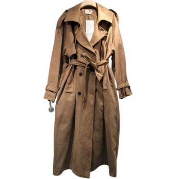 Női hosszú szélkabát mesterséges velúr imitációval, gallérral és elöl húzózáras lezárással, poliészter, őszi 2025