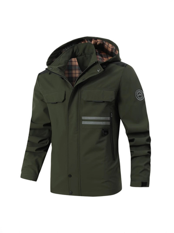 Férfi középhosszú kapucnis windbreaker dzseki cipzárral, állógallér, laza szabású, poliészter modál béléssel, egyszínű