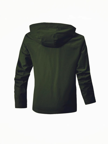 Férfi középhosszú kapucnis windbreaker dzseki cipzárral, állógallér, laza szabású, poliészter modál béléssel, egyszínű
