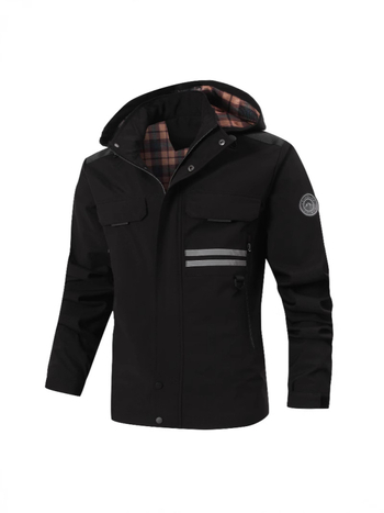 Férfi középhosszú kapucnis windbreaker dzseki cipzárral, állógallér, laza szabású, poliészter modál béléssel, egyszínű