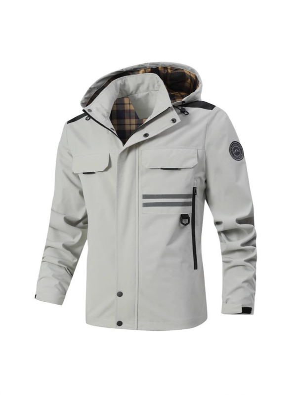 Férfi középhosszú kapucnis windbreaker dzseki cipzárral, állógallér, laza szabású, poliészter modál béléssel, egyszínű