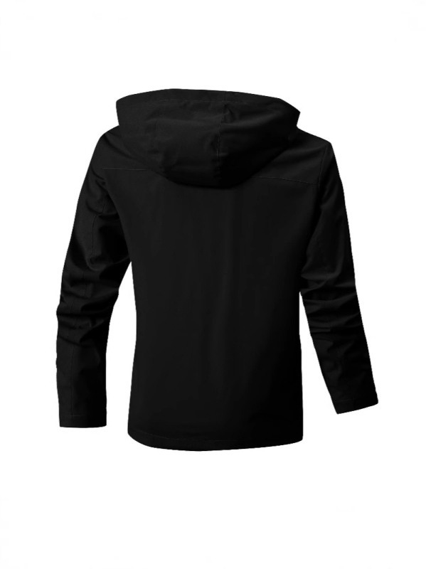 Férfi középhosszú kapucnis windbreaker dzseki cipzárral, állógallér, laza szabású, poliészter modál béléssel, egyszínű