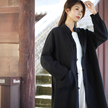 Len- és kenderváltozat kardigán kabát, magas gallér, lazán szabott, középmagas hosszúságú, homokos mosott