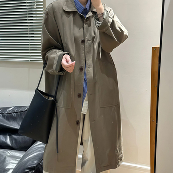 Női középméretű brit stílusú retró kabát; laza szabás; polo gallér; hosszú ujj; Chenille anyag