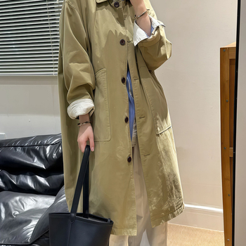 Női középméretű brit stílusú retró kabát; laza szabás; polo gallér; hosszú ujj; Chenille anyag