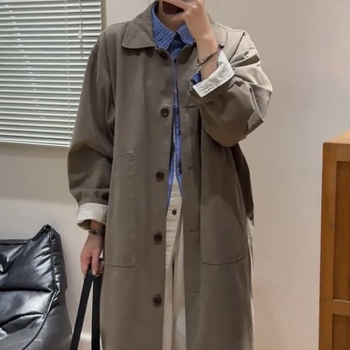 Női középméretű brit stílusú retró kabát; laza szabás; polo gallér; hosszú ujj; Chenille anyag