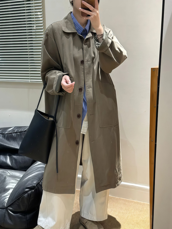 Női középméretű brit stílusú retró kabát; laza szabás; polo gallér; hosszú ujj; Chenille anyag