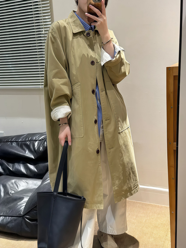 Női középméretű brit stílusú retró kabát; laza szabás; polo gallér; hosszú ujj; Chenille anyag