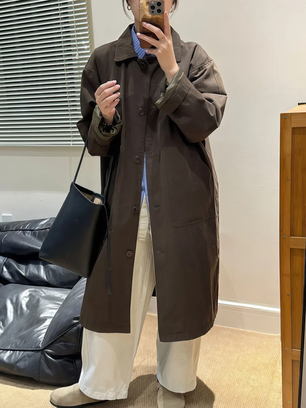 Női középméretű brit stílusú retró kabát; laza szabás; polo gallér; hosszú ujj; Chenille anyag