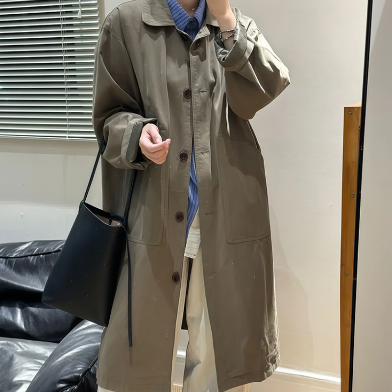 Női középméretű brit stílusú retró kabát; laza szabás; polo gallér; hosszú ujj; Chenille anyag