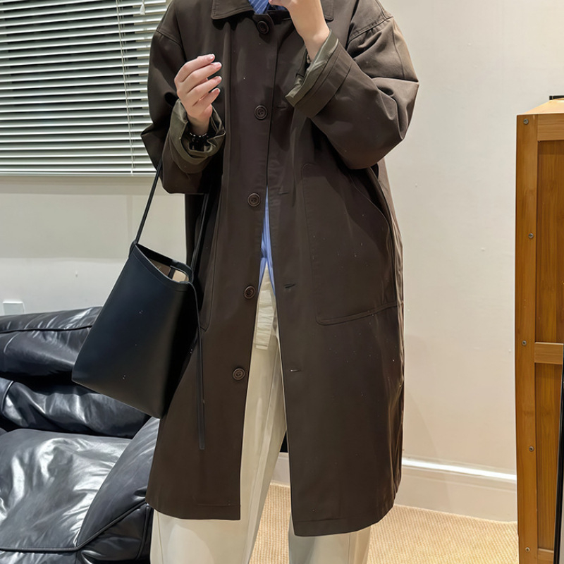 Női középméretű brit stílusú retró kabát; laza szabás; polo gallér; hosszú ujj; Chenille anyag