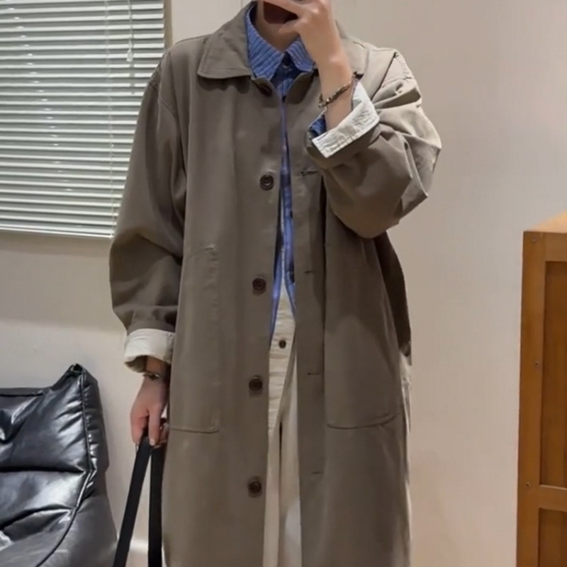 Női középméretű brit stílusú retró kabát; laza szabás; polo gallér; hosszú ujj; Chenille anyag