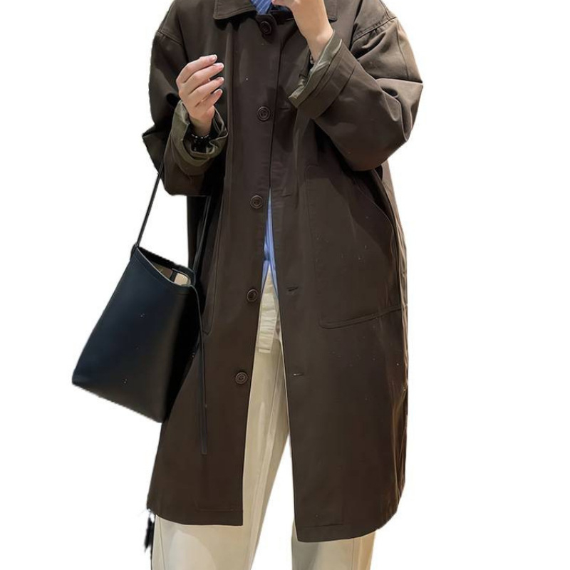 Női középméretű brit stílusú retró kabát; laza szabás; polo gallér; hosszú ujj; Chenille anyag