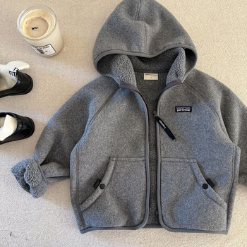 Dječja jakna s kapuljom i flis podstavom, poliester materijal, zatvarač, jesenski stil, unisex