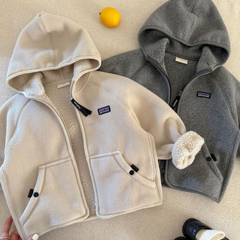 Dječja jakna s kapuljom i flis podstavom, poliester materijal, zatvarač, jesenski stil, unisex