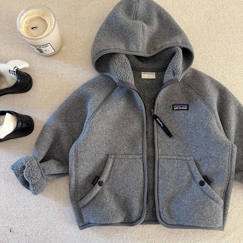 Dječja jakna s kapuljom i flis podstavom, poliester materijal, zatvarač, jesenski stil, unisex