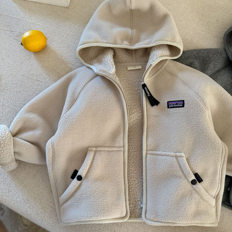 Dječja jakna s kapuljom i flis podstavom, poliester materijal, zatvarač, jesenski stil, unisex
