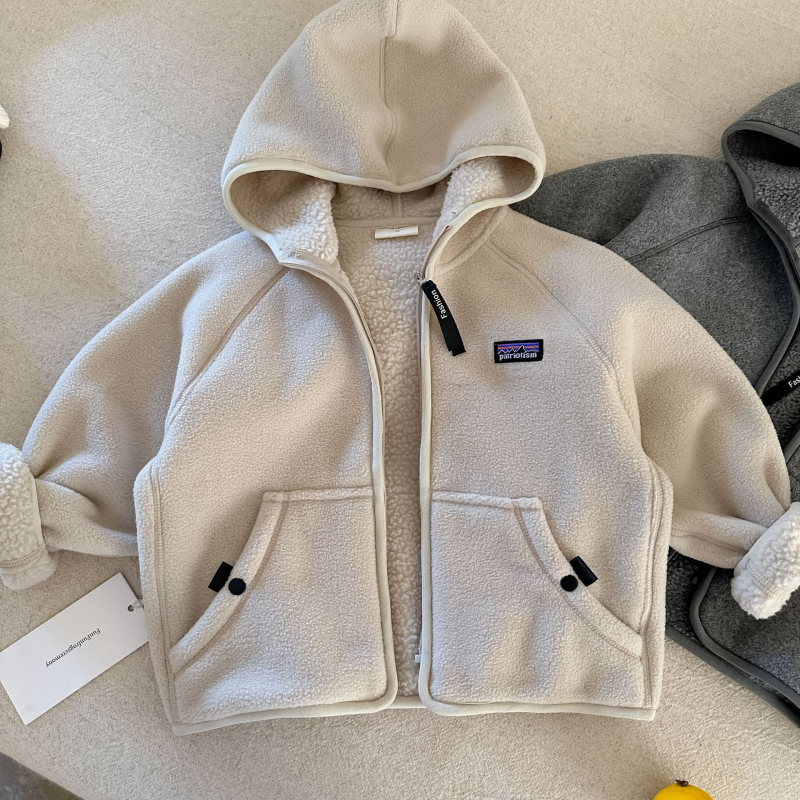 Dječja jakna s kapuljom i flis podstavom, poliester materijal, zatvarač, jesenski stil, unisex