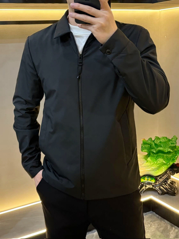 Мъжко яке за пролет и есен с лапел яка · ветроустойчиво, цип, Slim fit, памук-смесена материя, подплата от памук