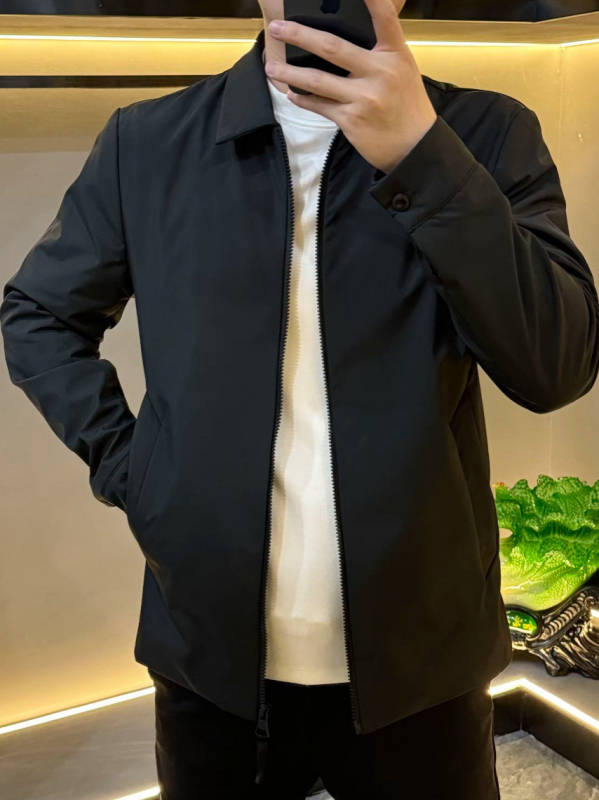 Мъжко яке за пролет и есен с лапел яка · ветроустойчиво, цип, Slim fit, памук-смесена материя, подплата от памук